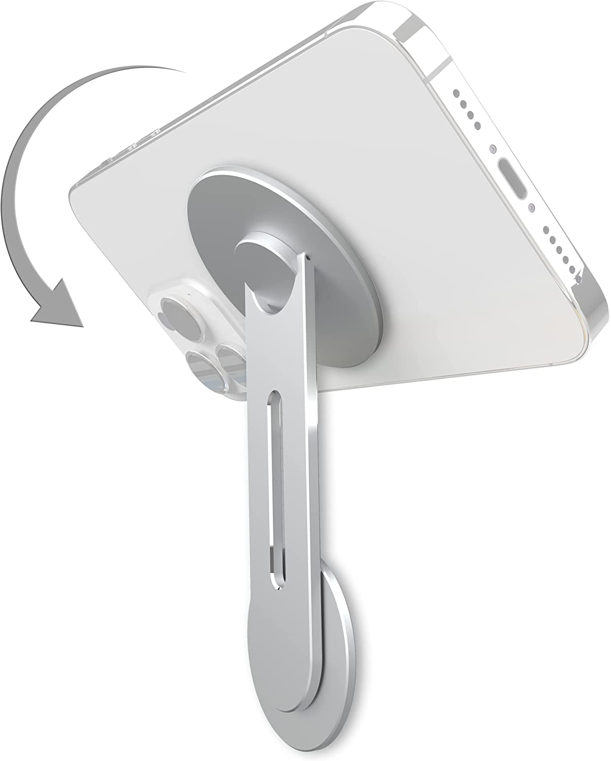 ICONIT Continuity Flip Iphone Laptop Mount - Slim Magnetic Phone Holder Swivels 180° for Laptops and Monitors - Adjustable Magnetic Arm - Compatible with Iphone 14/13/12 plus Pro Max (Gray)  ICONIT Silver  