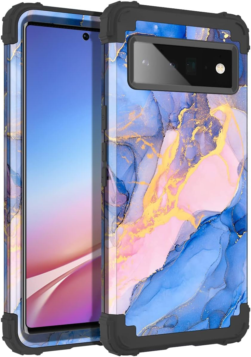 Miqala Compatible with Google Pixel 6 Pro Case,Shiny in the Dark Three Layer Heavy Duty Shockproof Hard Plastic Bumper +Soft Silicone Rubber Protective Case for Google Pixel 6 Pro,Blue Sky  Miqala Blue  