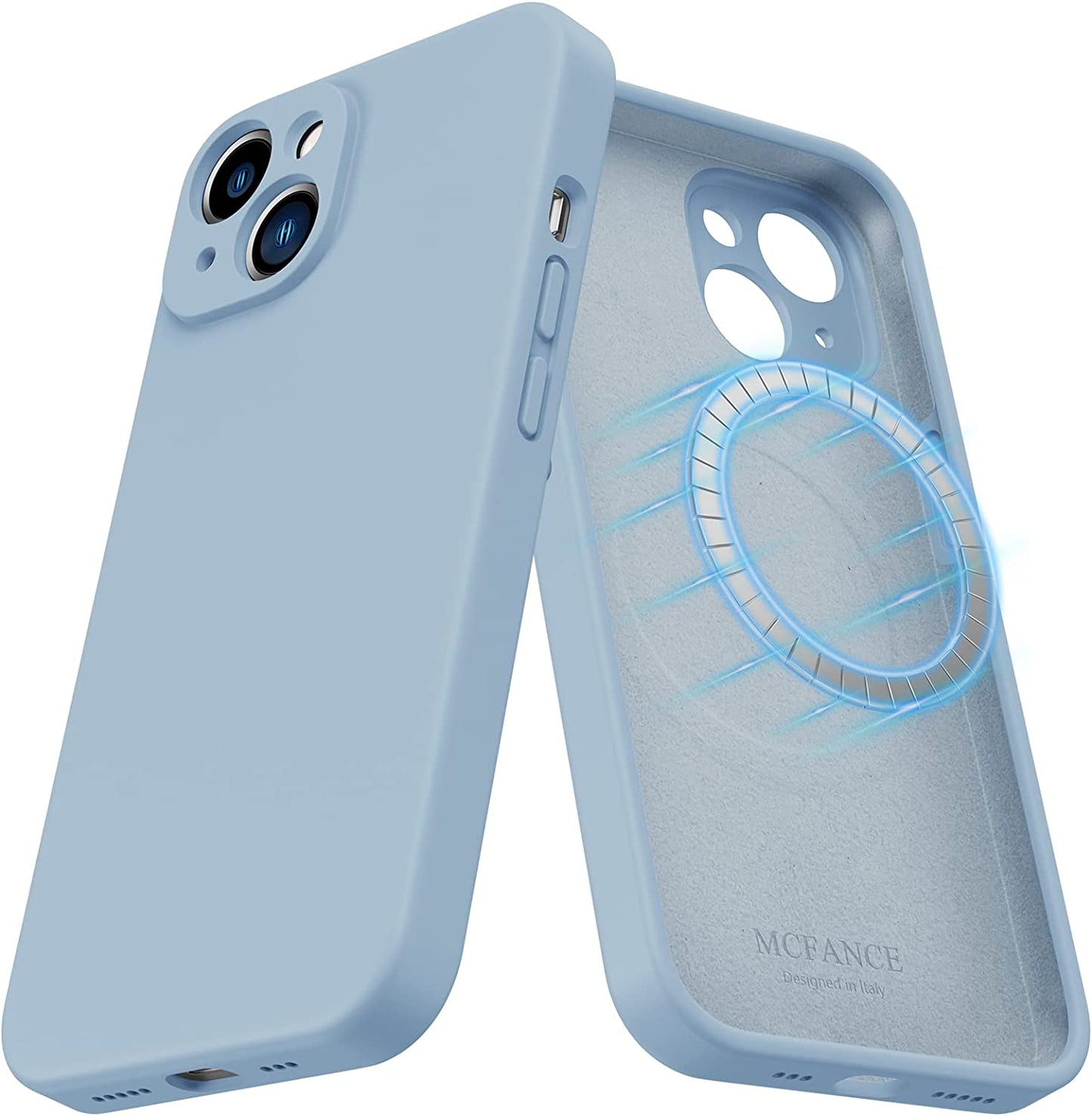 MCFANCE Silicone Magnetic Case for Iphone 14 plus Magsafe Case Silicone Phone Case with Microfiber Lining for Iphone 14 plus 6.7 Inch 2022, Darkgrey  MCFANCE Mistblue  