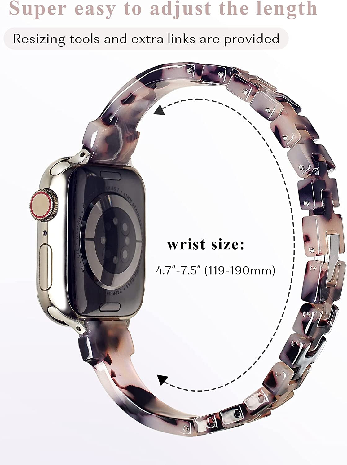Slim Tortoise Watch Band Compatible with Apple Watch 38/40/41/42/44/45/49Mm, Resin Watch Bracelet Band for Iwatch Series Ultra/Se/8/7/6/5/4/3/2/1, Thin Watch Strap for Women  Unilily   