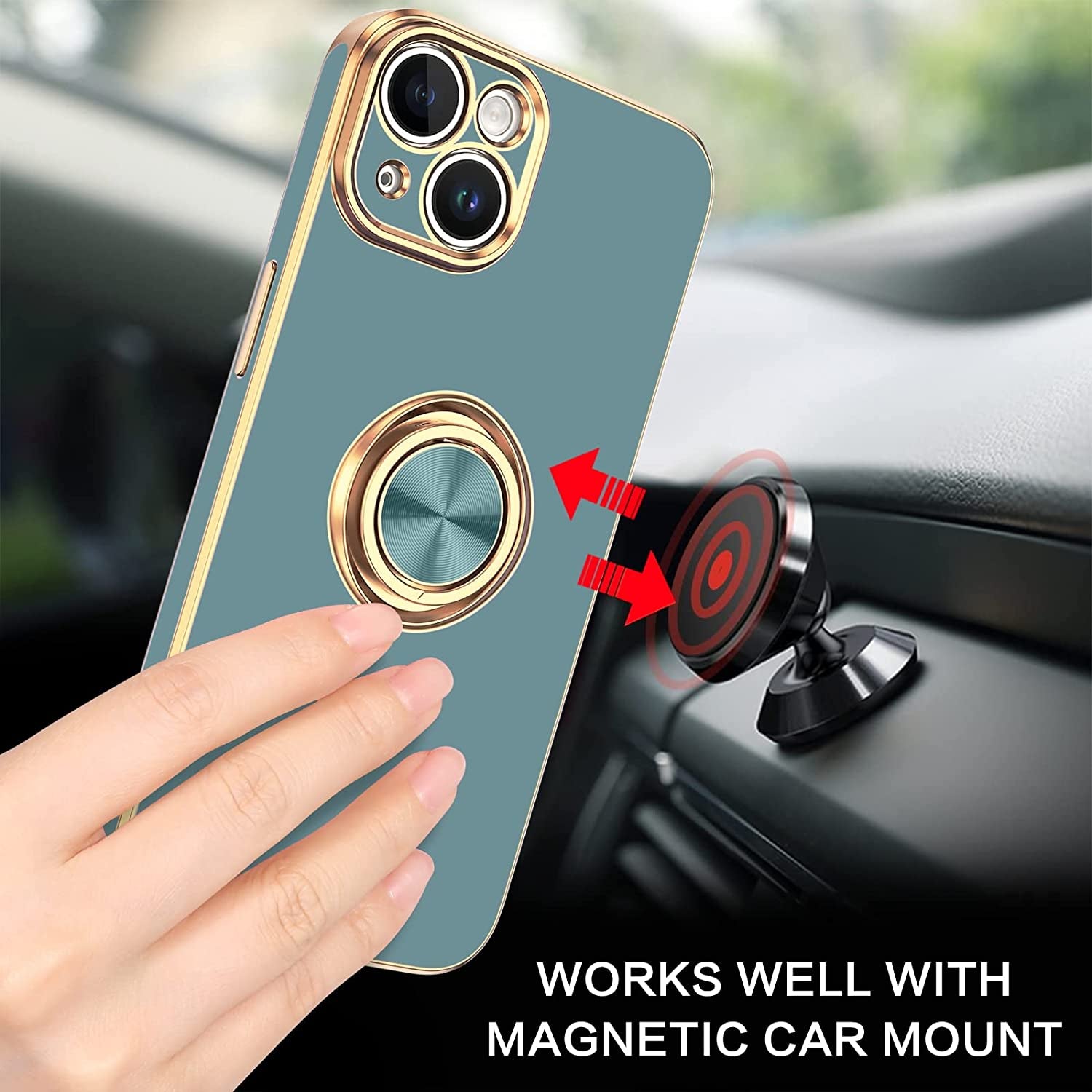 VENINGO Iphone 14 Case,Phone Cases for Iphone 14,Slim Fit Soft 360° Ring Holder Kickstand Magnetic Car Mount Supported Easy Clean Shockproof Protective Cover for Apple Iphone 14 6.1", Blue Grey/Golden  VENINGO   