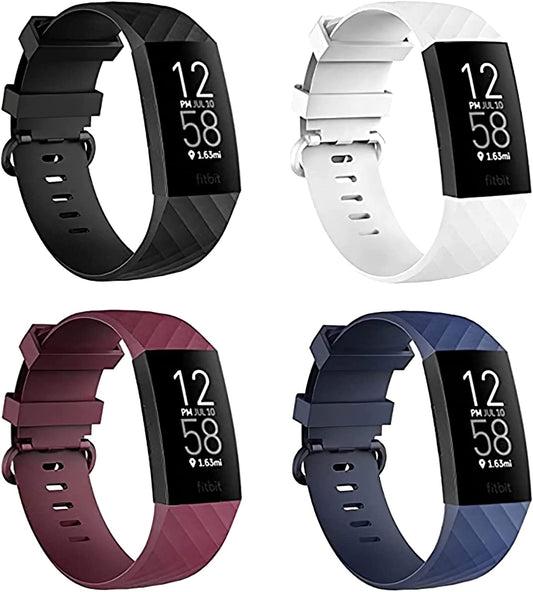 4 Pack Bands for Fitbit Charge 4/ Fitbit Charge 3/ Charge3 SE, Soft Waterproof Replacement Wristbands for Women Men Small Large (Black/Navy/Sangria/White, S: for 5.5"-7.1" Wrist)  Velavior   