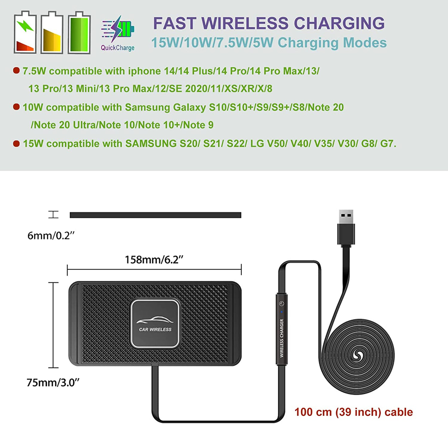 Wireless Charger,Polmxs Wireless Car Charger Charging Pad 10W Wireless Phone Charger Fast Non Slip Charger for Car Android Wireless Charging Mat for Cell Phone Galaxy 21/20 NOTE10 S9S10 S8(C1Y)  POLMXS   