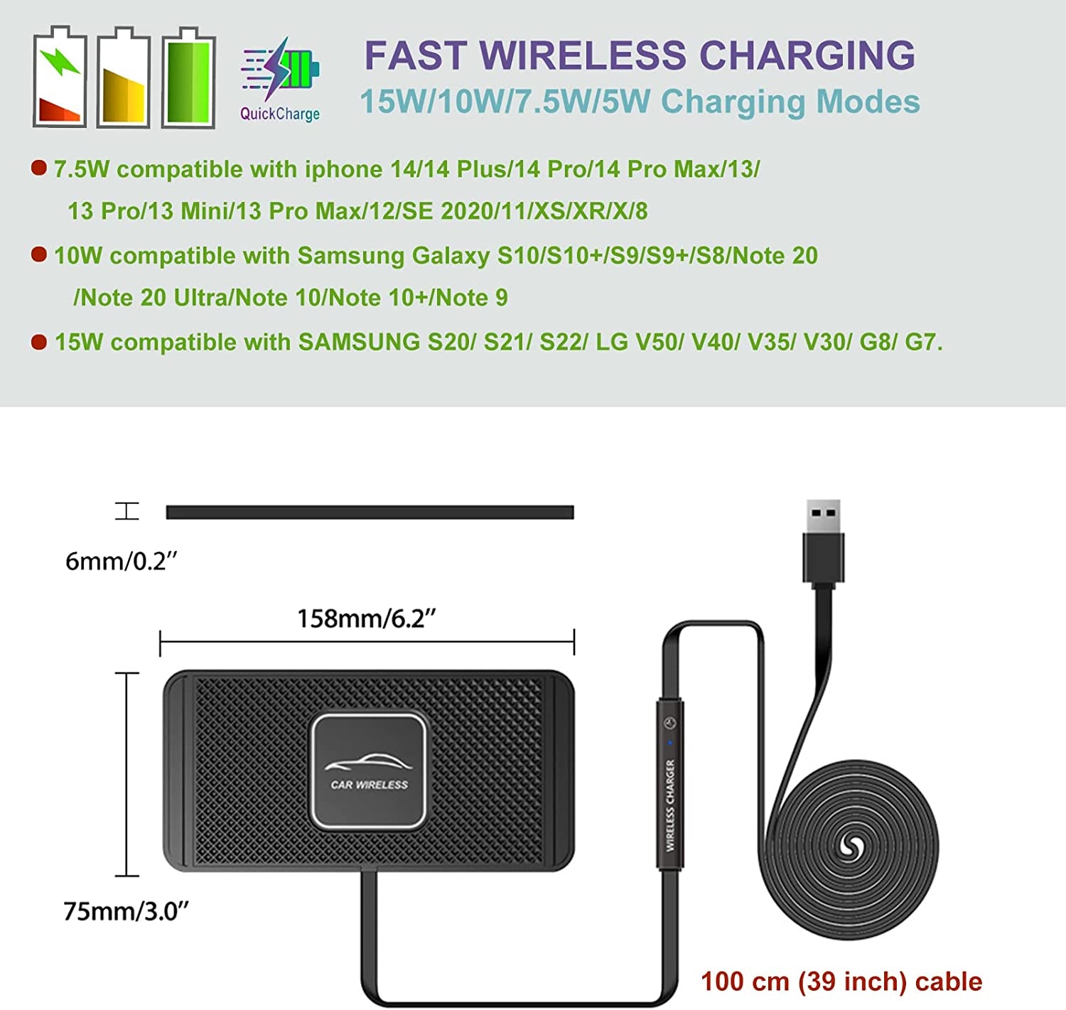 Wireless Charger,Polmxs Wireless Car Charger Charging Pad 10W Wireless Phone Charger Fast Non Slip Charger for Car Android Wireless Charging Mat for Cell Phone Galaxy 21/20 NOTE10 S9S10 S8(C1Y)  POLMXS   