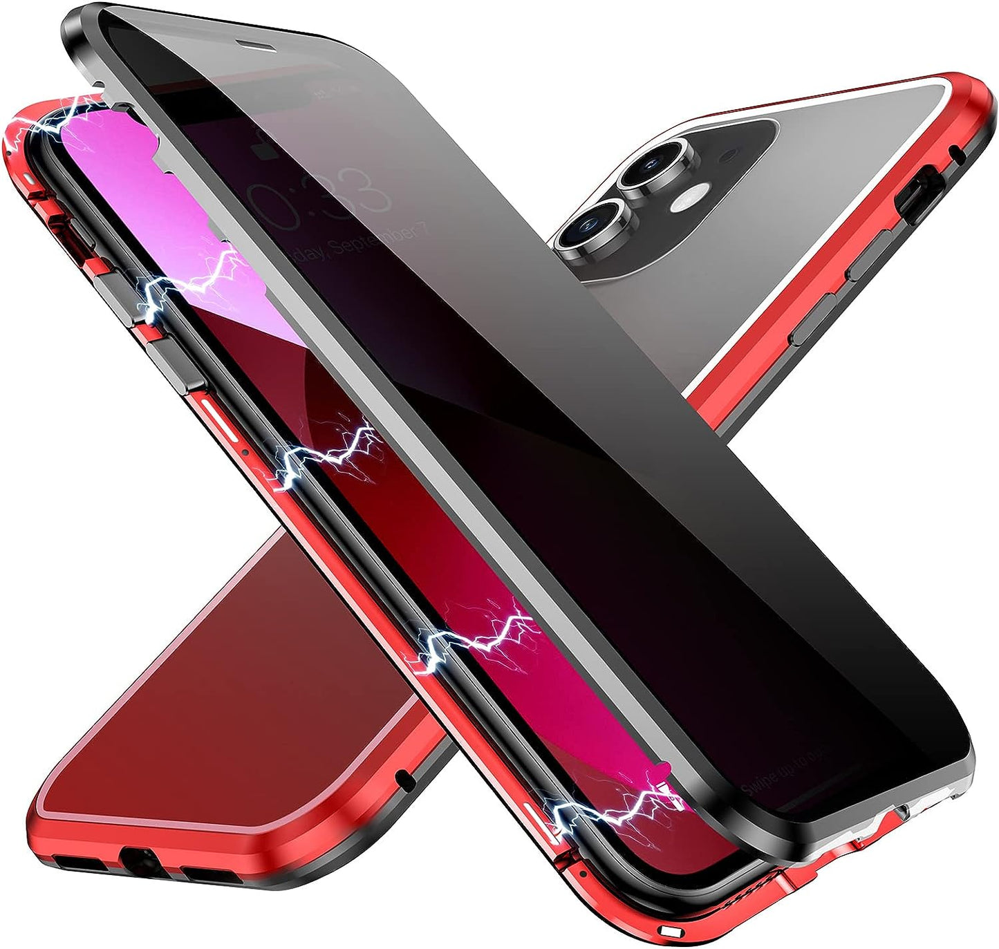 YUNQE Privacy Magnetic Case for Iphone 12 Pro Max, Double Sided Magnet Adsorption Cover with Anti-Peep Screen Protector and Camera Lens Full Body Protective for Iphone 12 Pro Max, Red  YUNQE Red-Black Iphone 11-6.1" 