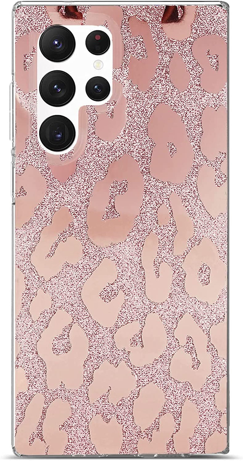 J.West Galaxy S22 Ultra Case 5G, Luxury Sparkle Glitter Translucent Clear Colorful Opal Pearly Thinfoil Design Shiny Print Soft Silicone Cover for Women Girls Slim TPU Protective Phone Case  J.west Rose Gold  