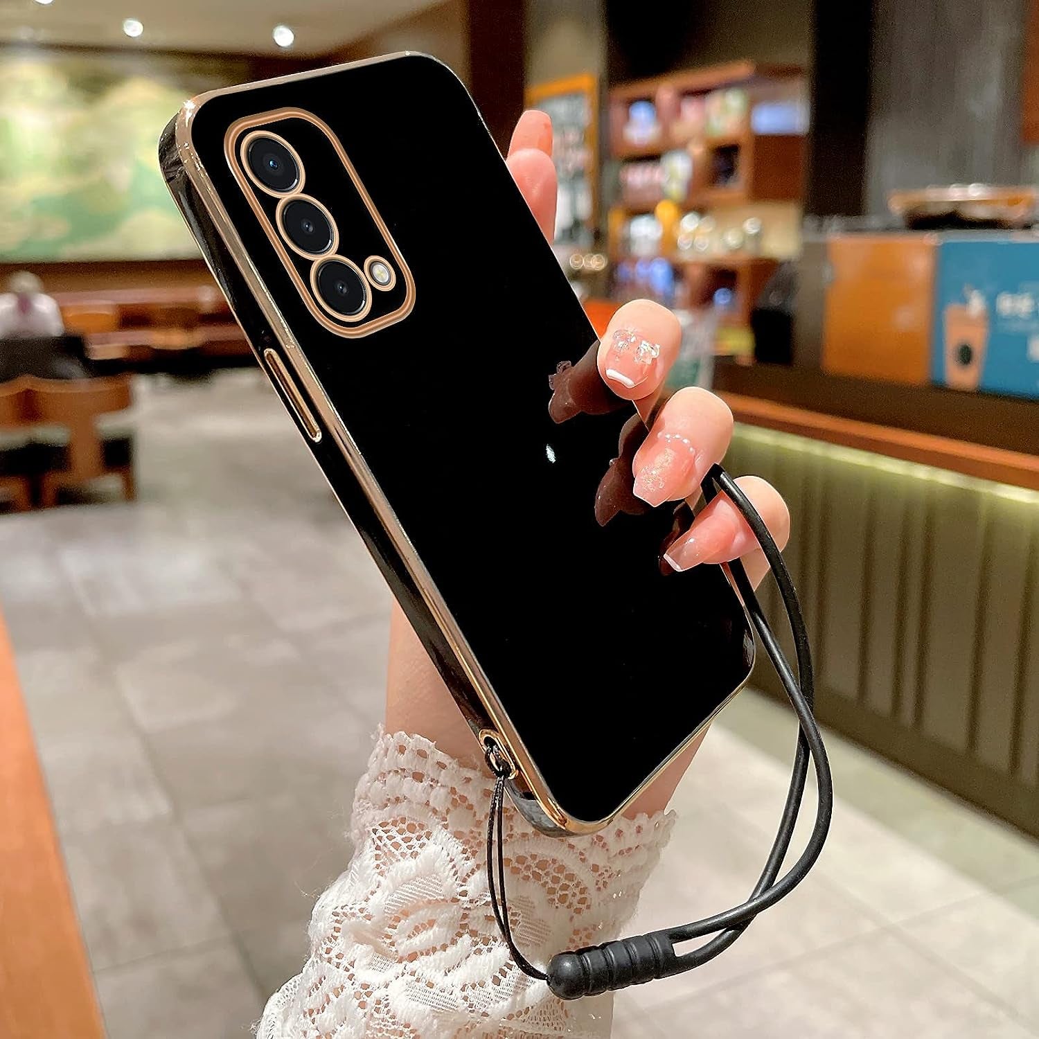 For Oneplus Nord N200 5G Case, N200 Phone Case for Women Electroplating Cute Luxury Bling Aesthetic Trendy Pretty, Full Camera Soft TPU Protection Shockproof Cover for Oneplus Nord N200 5G (Black)  KuDiNi   