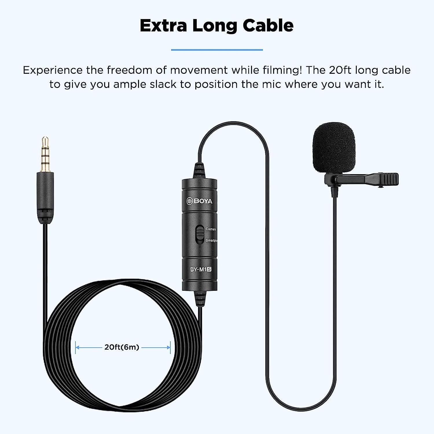BOYA Upgraded BY-M1S Lavalier Microphone without Battery Omnidirectional Lapel Mic for Iphone DSLR Camera Android Smartphone Camcorders Audio Recorders PC Laptop Recording  BOYA   