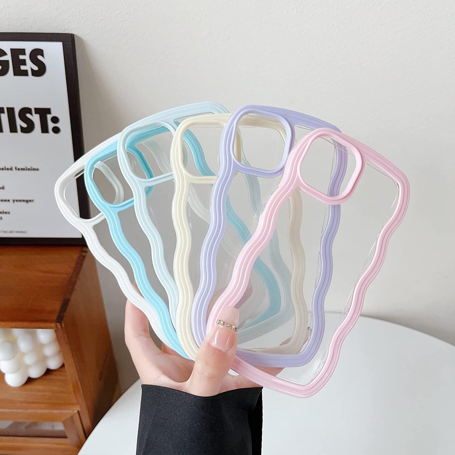 Caseative Cute Curly Wave Frame Shape Shockproof Soft Compatible with Iphone Case (Black,Iphone 14)  Caseative   