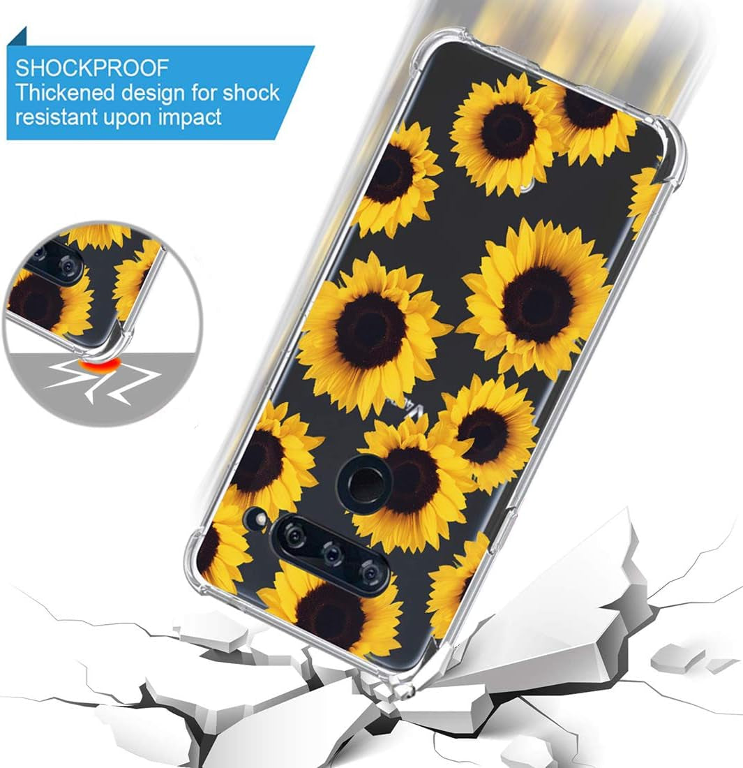 Sidande for LG V40 Case, for LG V40 Thinq Case with Flowers, Shockproof Clear Floral Soft Flexible TPU Slim Phone Case Cover for LG V40/For LG V40 Thinq 2018 (Sunflower)  sidande   