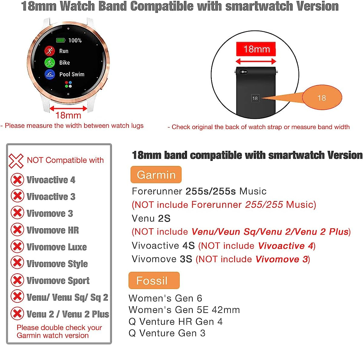 Abanen Braided Elastic Loop Watch Bands for Garmin Venu 2S / Vivoactive 4S / Vivomove 3S, 18Mm Elastic Soft Stretchy Nylon Quick Dry Women Wristband Strap for Forerunner 255S/255S Music  Abanen   