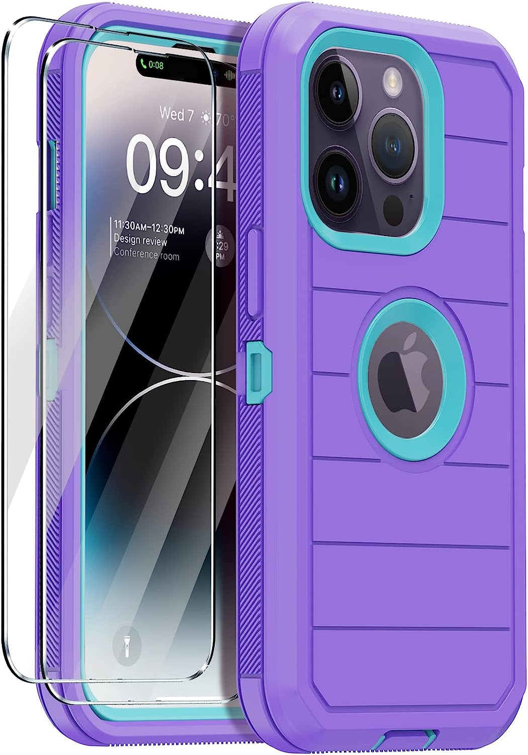 Annymall for Iphone 14 Pro Max Clear Case with 2 Screen Protector,Heavy Duty Shockproof Drop Protection Phone Cover Rugged Durable Full Body Bumper Hard Case for Apple Iphone 14 Pro Max (Black/Clear)  Annymall Purple/Light Green Ii  