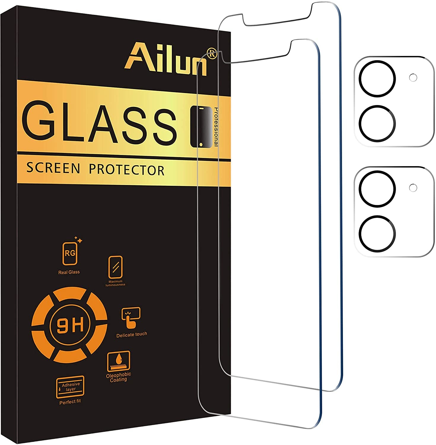 Ailun 2Pack Screen Protector Compatible for Iphone 11[6.1 Inch] + 2 Pack Camera Lens Protector,Tempered Glass Film,[9H Hardness] - HD  Ailun   