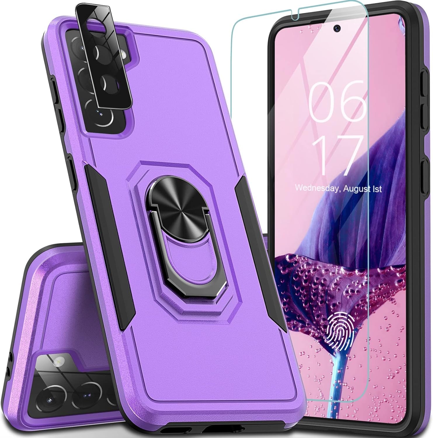 Oneagle for Samsung Galaxy S21 Case 5G, [4 in 1 ] Samsung S21 5G Case with [9H Glass Screen Protector+ Lens Protector] [ 360 Ring Stand] [12Ft Military Dropproof] Shockproof Case for Galaxy S21 5G  Oneagle-US   