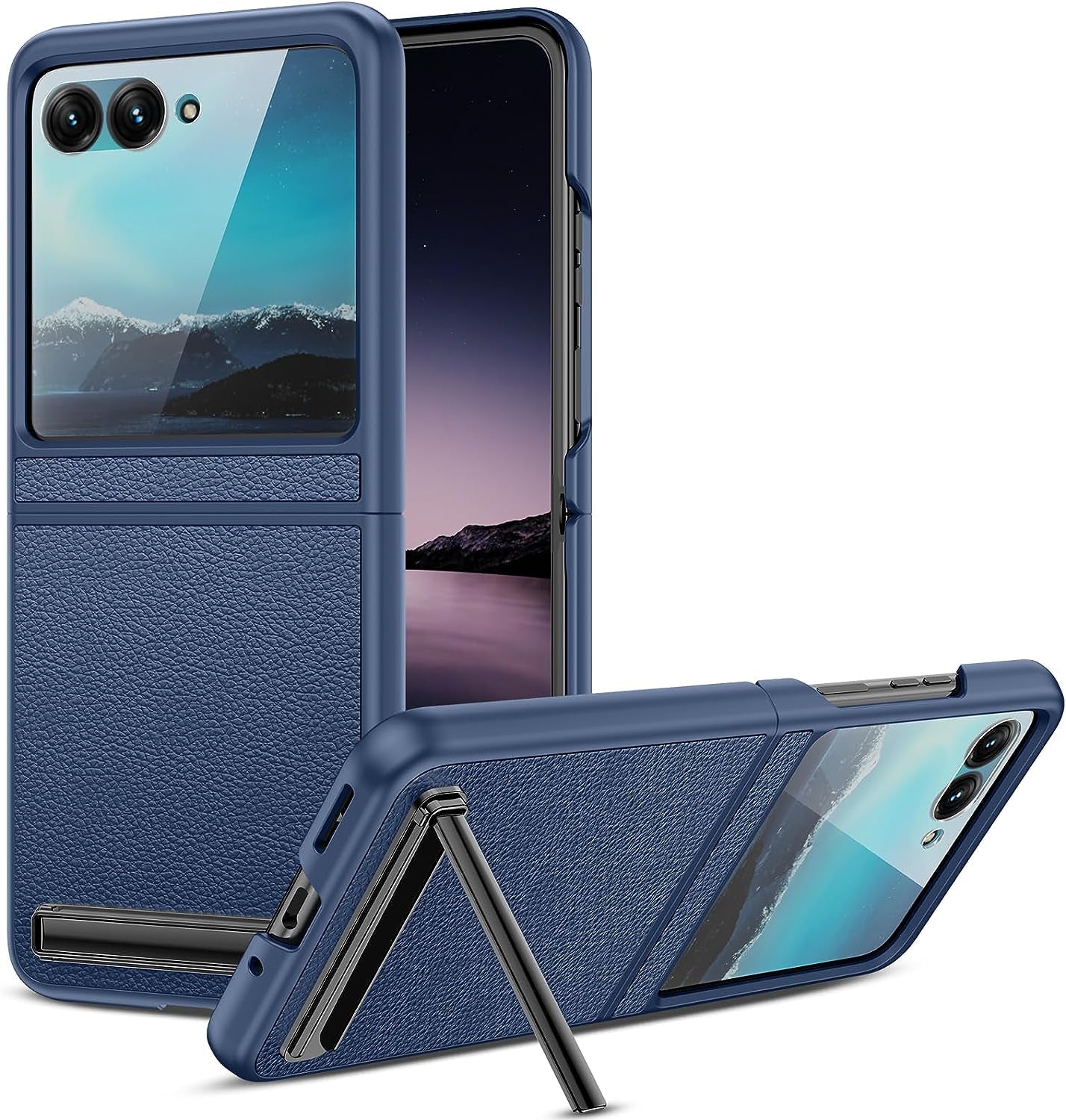 NULETO for Moto Razr plus 2023 Case with Kickstand, Razr+ Phone Case with Built-In Screen Protector for Outer Screen, Drop Protective Slim Motorola Razr plus Case with Luxury Leather Cover, Blue  NULETO   