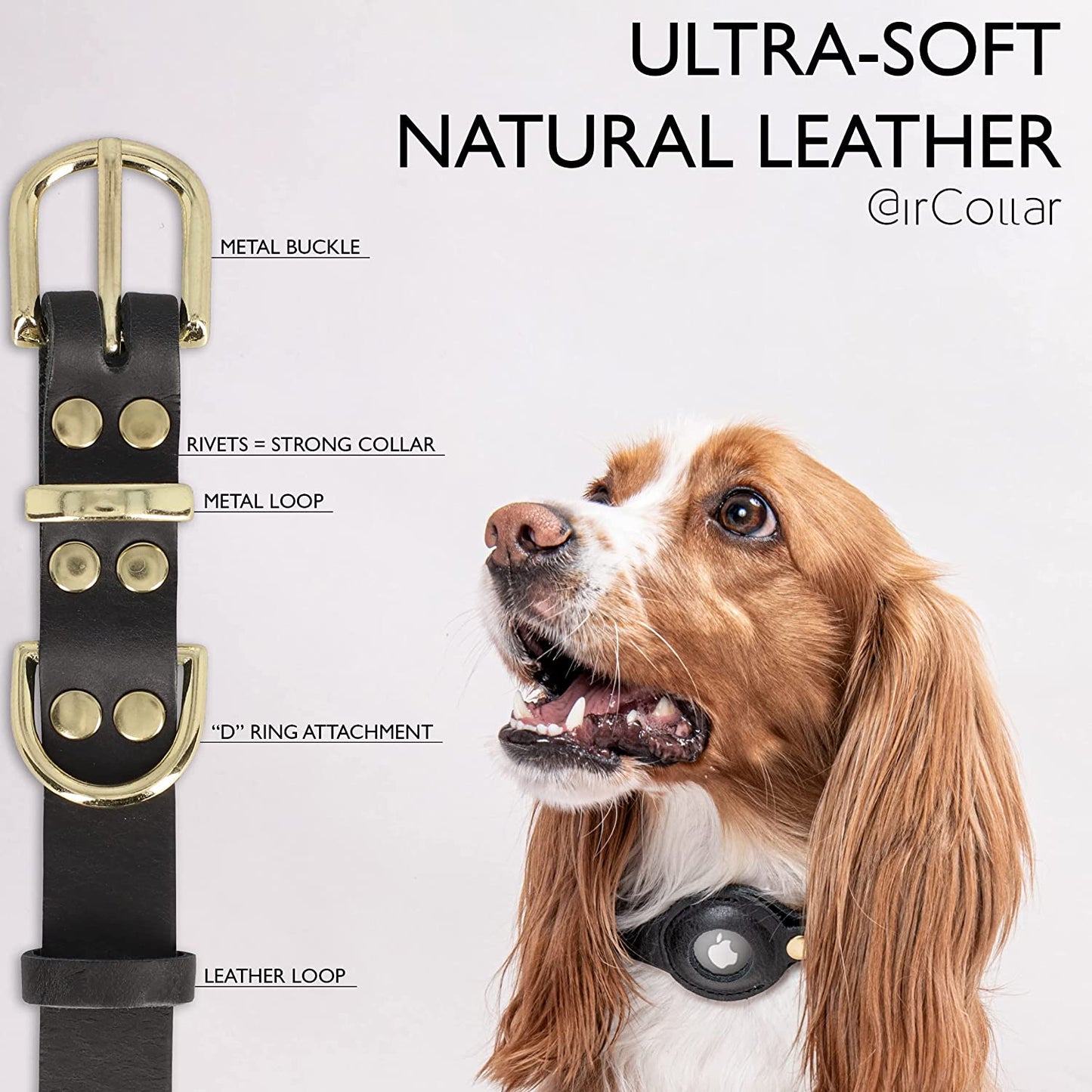 Aircollar Apple Airtag Natural Leather Pet Collar, Compatible with Apple Airtag 2021, Durable Leather (L: 0.9” Wide for 18.7” - 25.6” Neck, Honey Brown)  AirCollar   