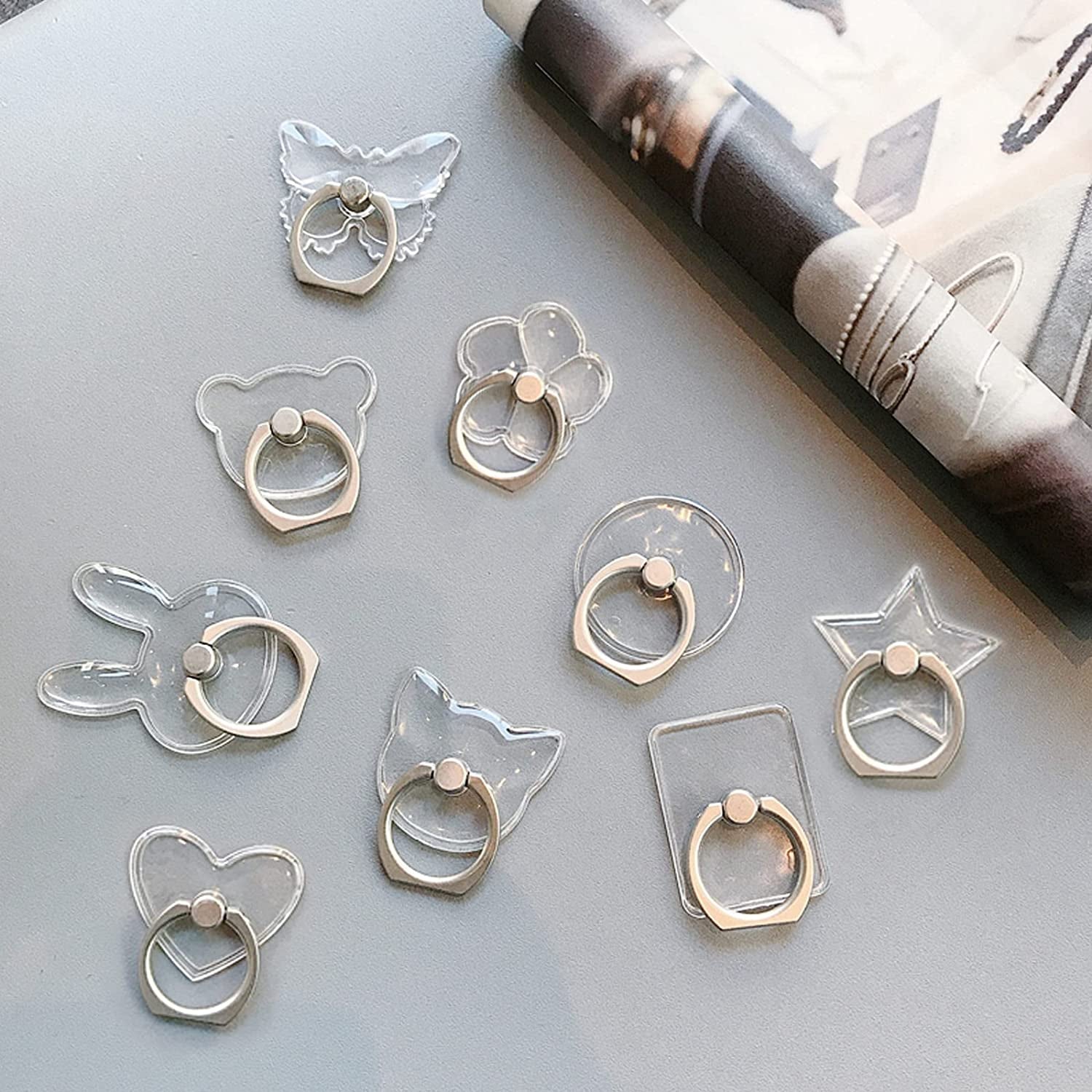 [2 Pack] Transparent Butterfly Finger Ring Cell Phone Ring Holder Stand,360 Degree Rotation and 180 Degree Adjustable Finger Ring Kickstand with Polished Electroplated Phone Grip  Wansurs   