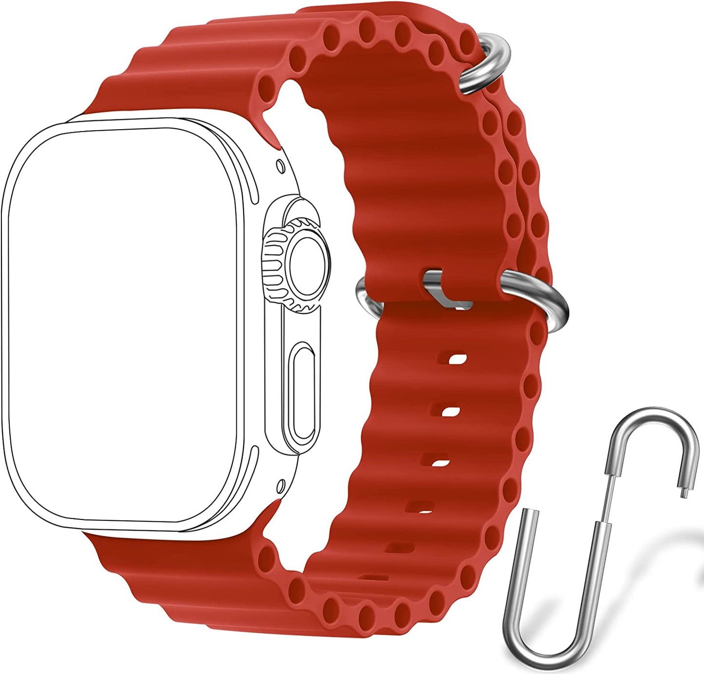 Ocean Sport Band Compatible with Apple Watch Bands 42Mm 44Mm 45Mm 49Mm, Soft Silicone Wristbands Replacement Strap for Iwatch Ultra Series 8 7 6 5 4 3 2 1 SE for Women Men Midnight 42 44 45 49Mm  Rain gold Red 42mm/44mm/45mm/49mm 