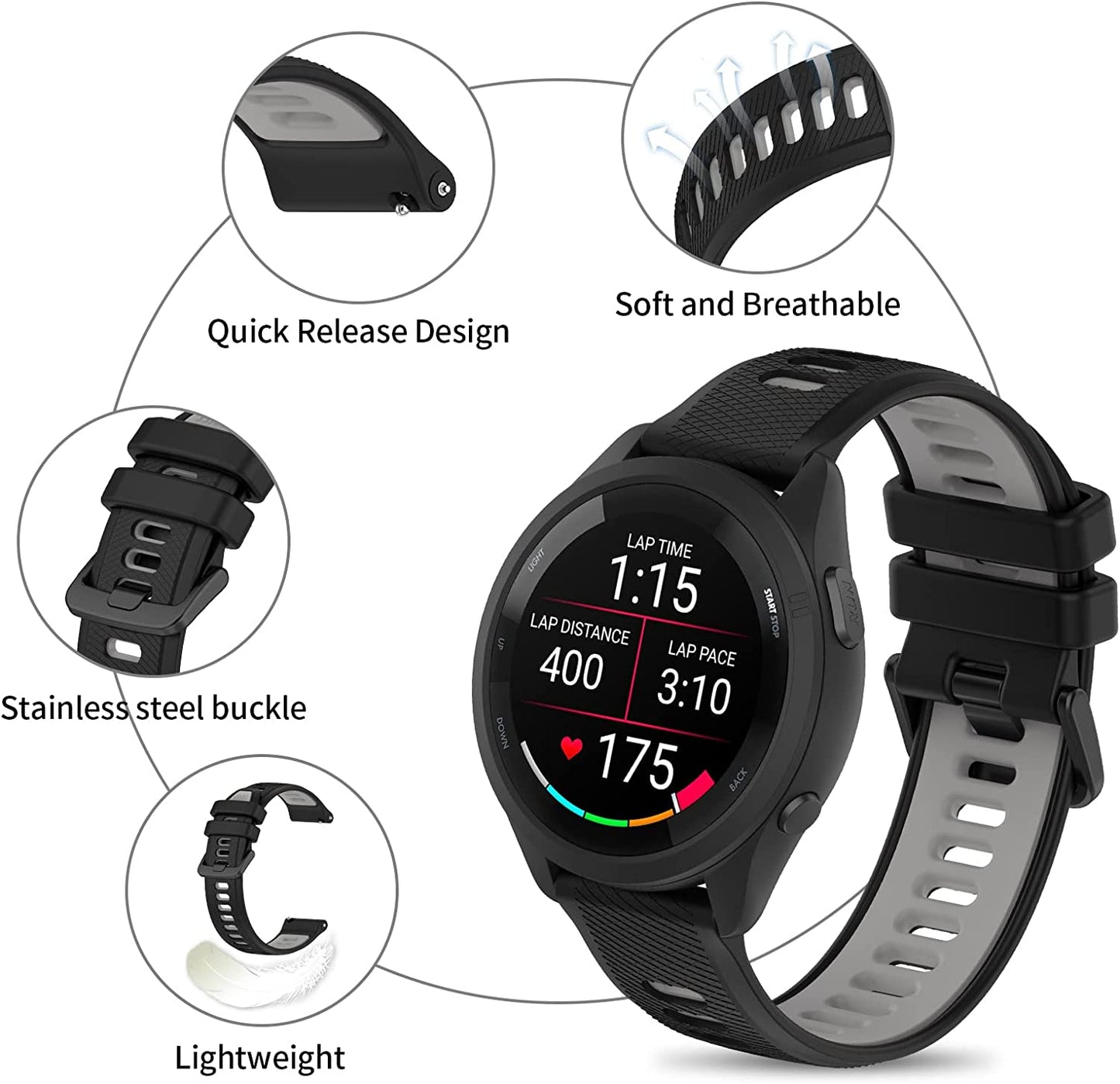 Replacement Band for Garmin GPS Running Smartwatch Band,Soft Silicone Adjustable Sport Band, Easy Change Silicone Replacement Soft Rubber Watch Band  Gusfeliz   