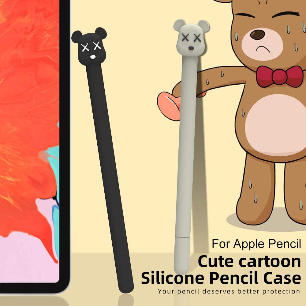 Love Mei Apple Pencil Silicone Sleeve for 2Nd Generation Holder Protective Skin Cover Case and Nib Cover Non-Slip Smooth Grip Cute Bear Accessories with Pencil Tip Cover for Ipad (2Nd Black)  LOVE MEI   