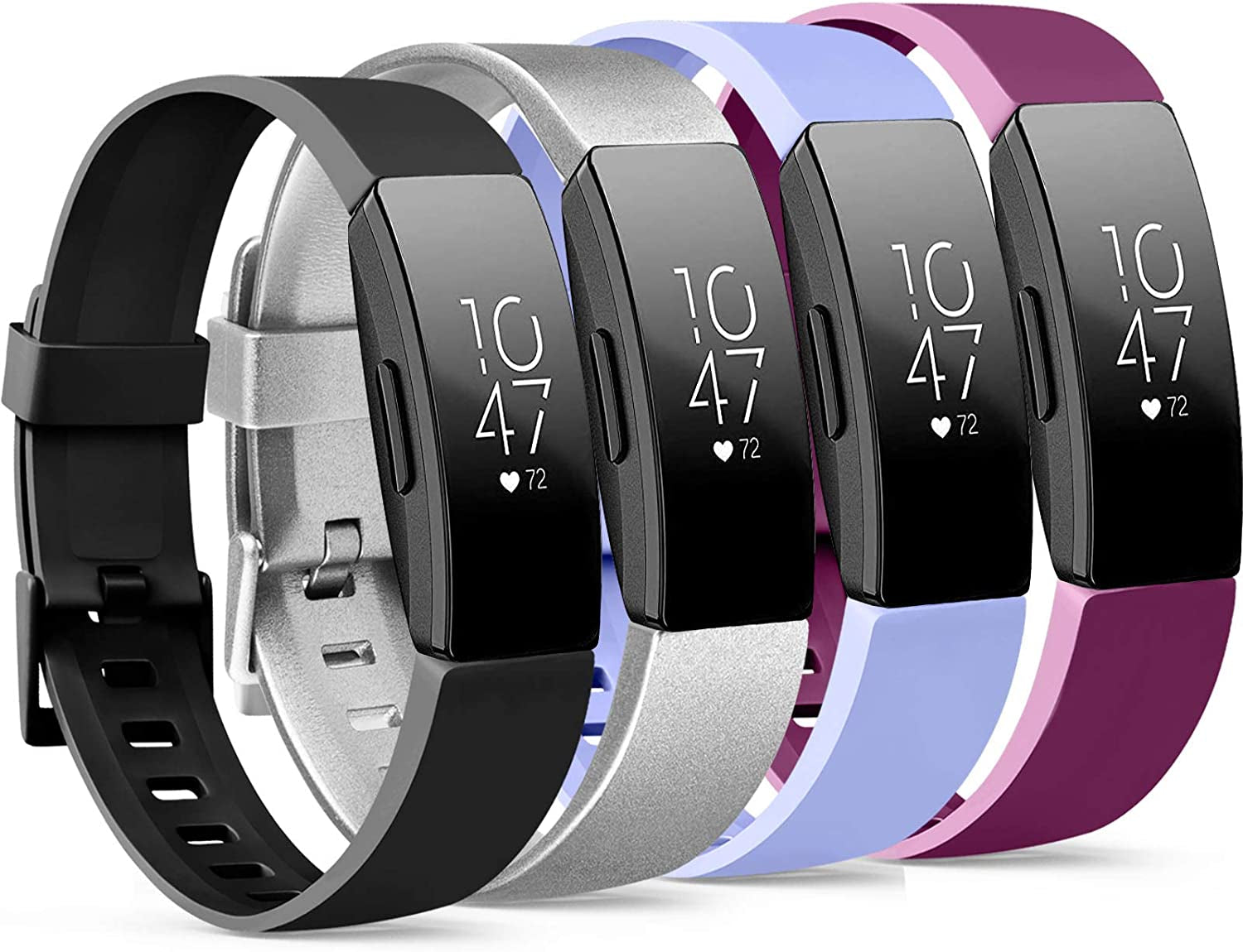 4 Pack Replacement Bands Compatible for Fitbit Inspire Hr/Fitbit Inspire/Fitbit Ace 2, Adjustable Accessory Soft Silicone Sport Wristband for Women Men (Small, Wine Red+Pink+Grey+Blue)  IEOVIEE Black+Purple+Silver+Lavender Large 