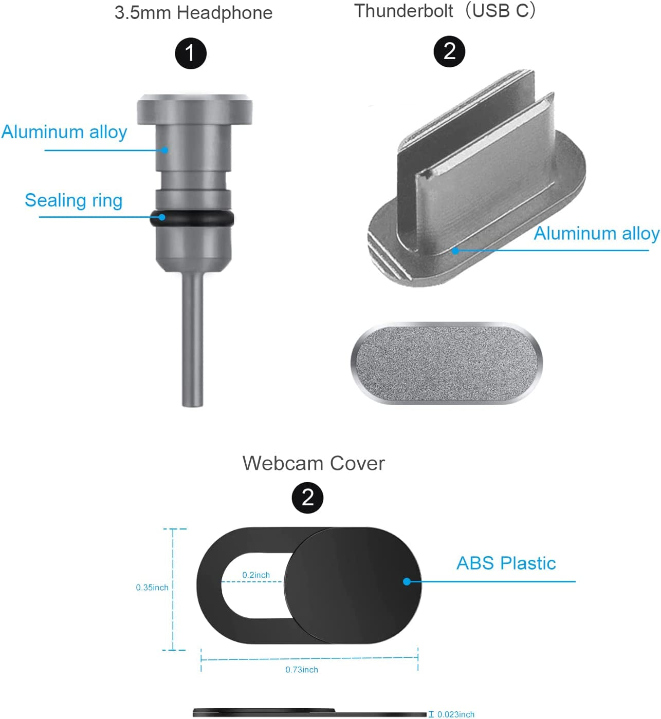 Gavemi USB C Dust Plug and 3.5Mm Headphone Plugs for Laptop，Phone，Thunderbolt Port Protection anti Dust Cover Compatible with Macbook Pro/Air (Gray)  Gavemi   