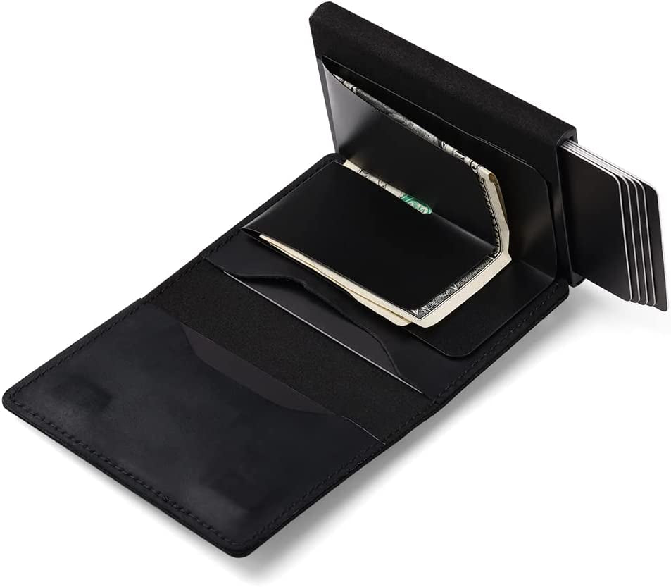 Kanley Airtag Leather Wallet with Tracker Holder Smart Wallet for Men with Tracking Case – Smart Wallet with Card Holder Slots and Money Clip – Christmas, Father’S Day, Birthday (Black)  Kanley   