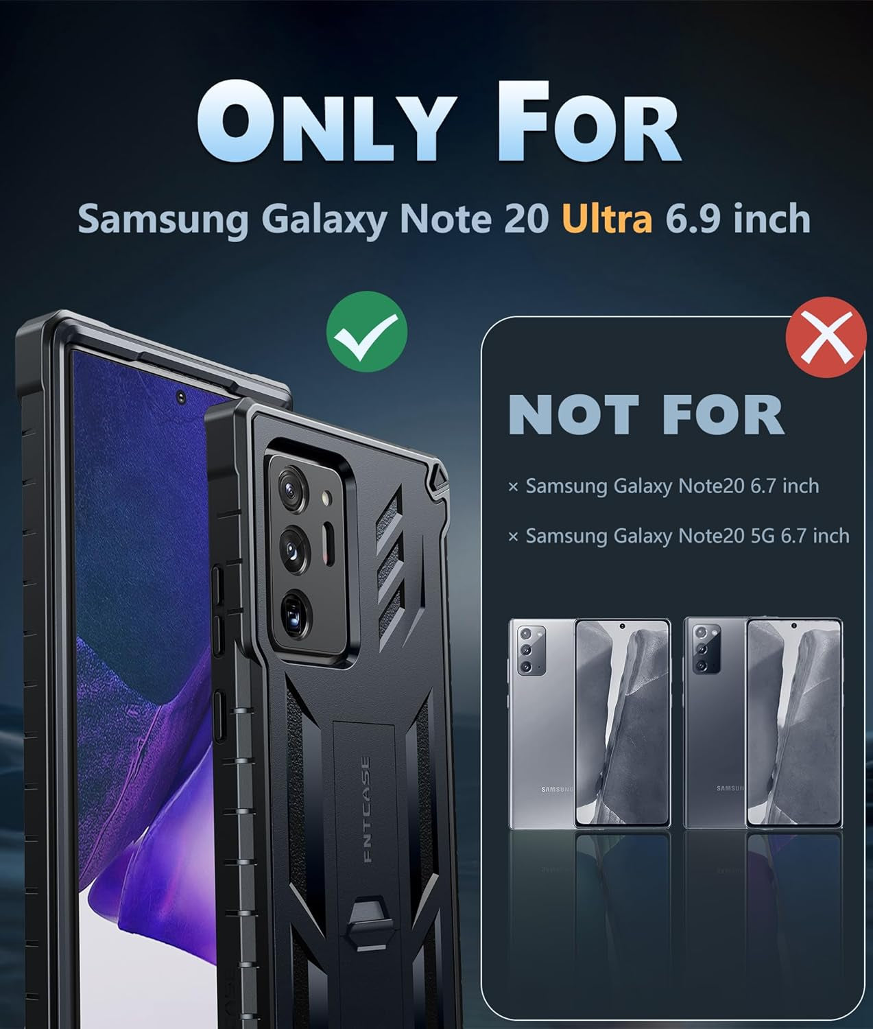FNTCASE for Samsung Galaxy Note-20-Ultra Case: Military Grade Drop Proof Protection Phone Cover with Kickstand | Heavy Duty Shockproof Matte Textured Note20 Ultra 4G 5G Cases - 6.9 Inches Black  FNTCASE   