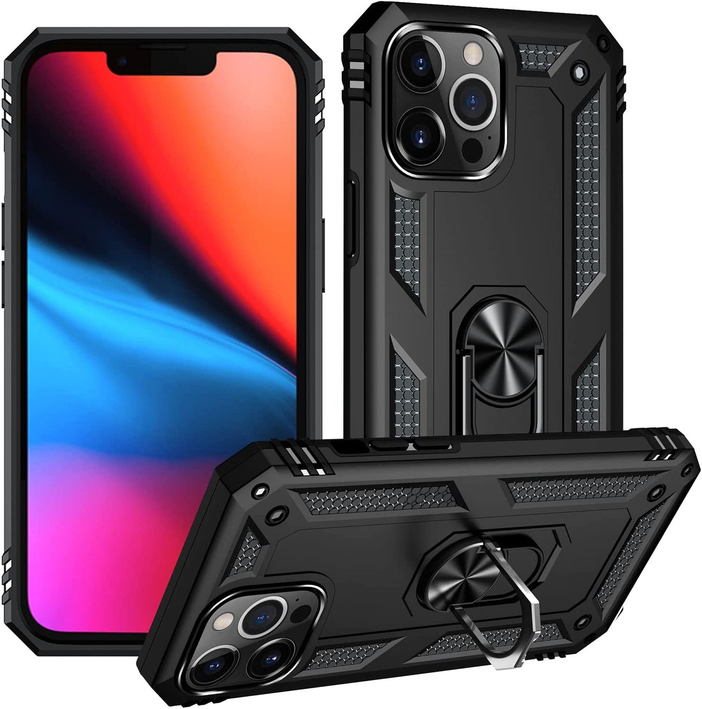 ADDIT Military Grade Iphone 12 Pro Max Case - 6.7" Slim Fit, Heavy Duty Protection, Rotatable Magnetic Kickstand, TPU & Polycarbonate, Black  ADDIT Black Iphone 12/Iphone 12 Pro [6.1"] 