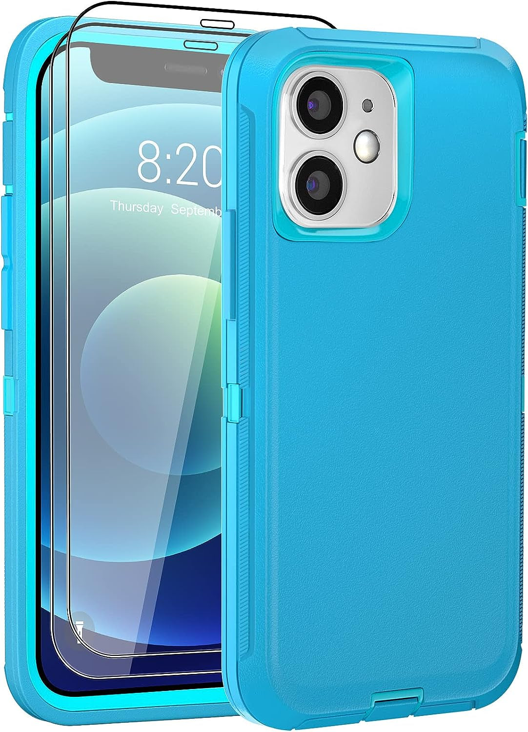 DHCALL for Iphone 12 Case & Iphone 12 Pro Case (6.1"), with 2 Tempered Glass Screen Protector,Belt Clip Holster, [Full Body Drop Protection] Shockproof Tough Durable 6.1 Inch（Black Green+Clip）  DHCALL   