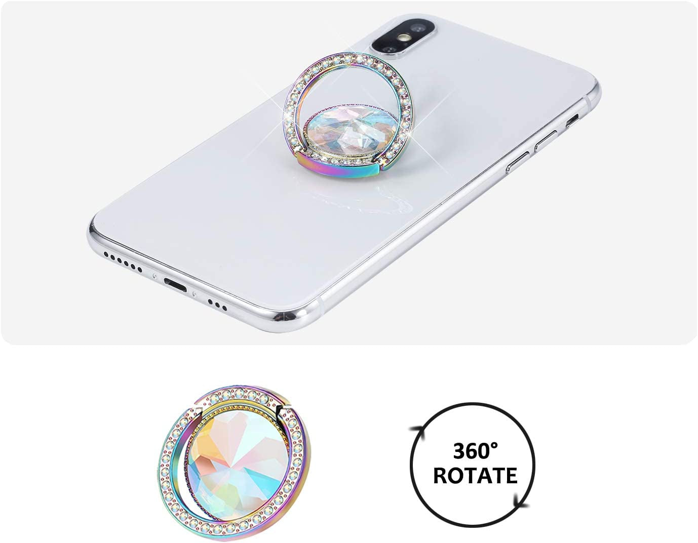 Lenoup Iridescent Glitter Bling Bling Phone Ring Holder,Sparkle Phone Ring Artificial Diamond Stand,Rhinestone Cell Phone Finger Ring(Rainbow)  lenoup   