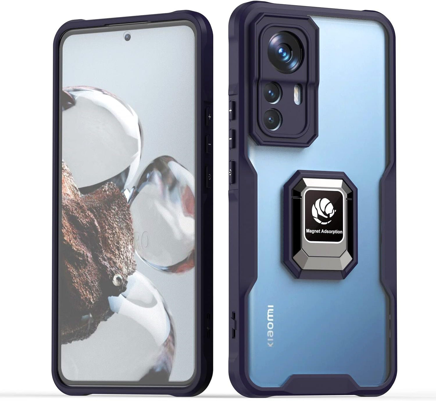 Case for Xiaomi Mi 12T/ Mi 12T Pro Case Dual Layer Shockproof Acrylic Cover with 360 Rotating Ring Kickstand for Magnetic Car Mount Clear Hard Back Cover Compatible with Xiaomi Mi 12T/ Mi 12T Pro (B)  hunmansaf D  