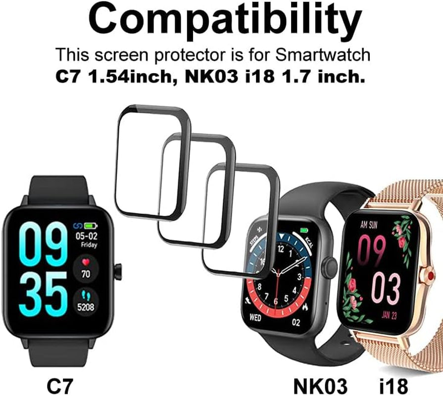 Smaate 3D Screen Protector Compatible with Iaret I18 1.7”, HAFURY C7 1.54 “ and Kimnix NK03 1.72” Smartwatch，3-Pack  SMAATE   