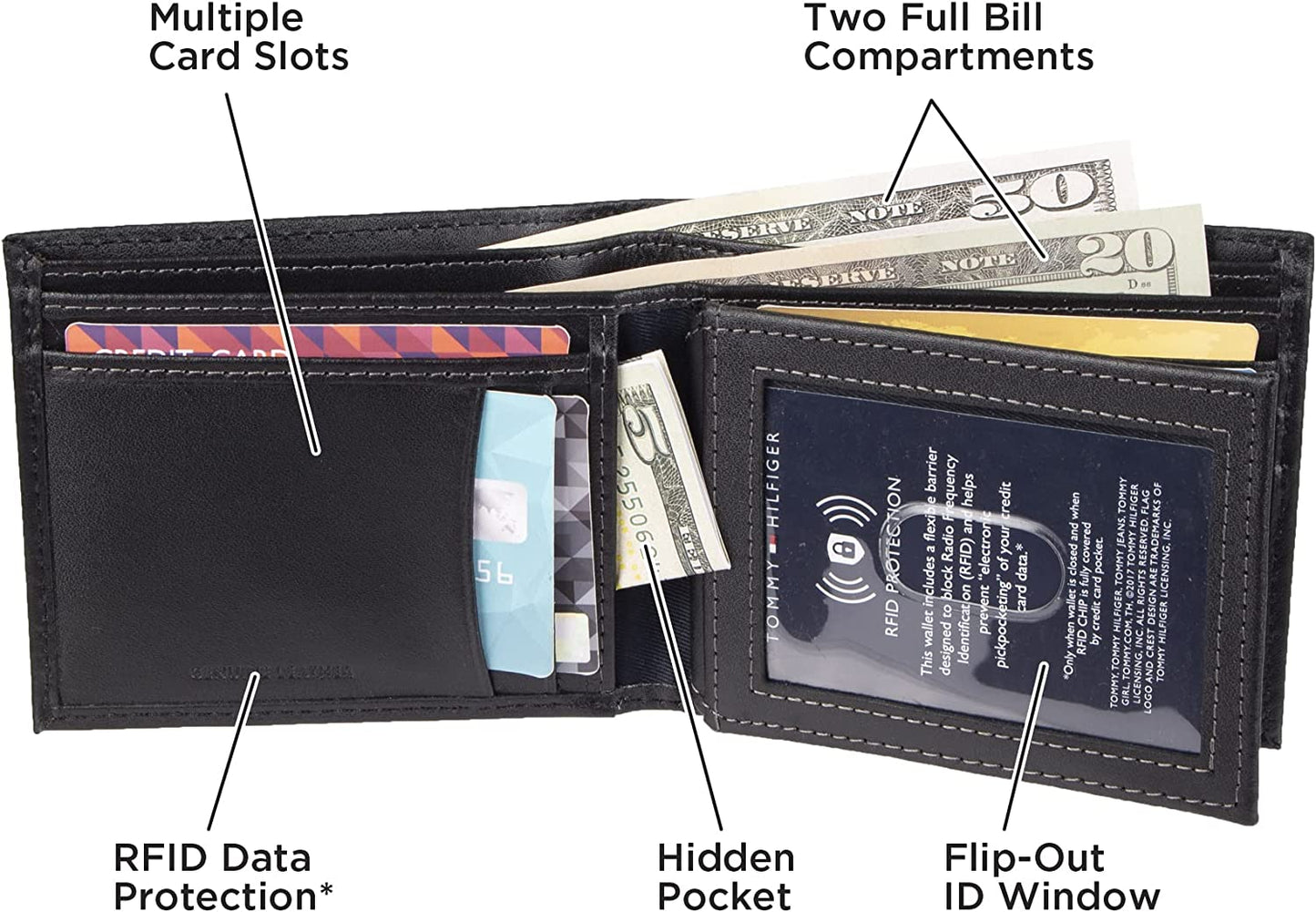 Tommy Hilfiger Men'S Slim Extra Capacity Bifold Wallet with Multiple Card Slots  Tommy Hilfiger Men's Accessories   