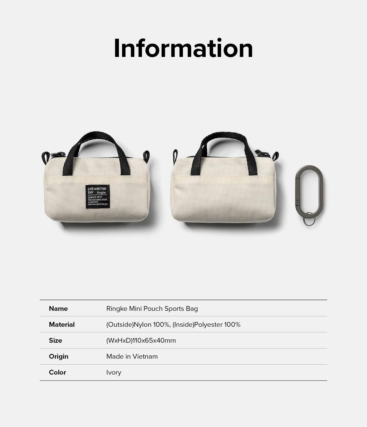 Ringke Mini Pouch Sports Bag Compatible with Airpods Pro Case and Airpods 3Rd, 2Nd, 1St Generation Case, Galaxy Buds Pouch, Universal Wireless Ear Buds Cover with Keychain for Women, Men - Ivory  Rearth   