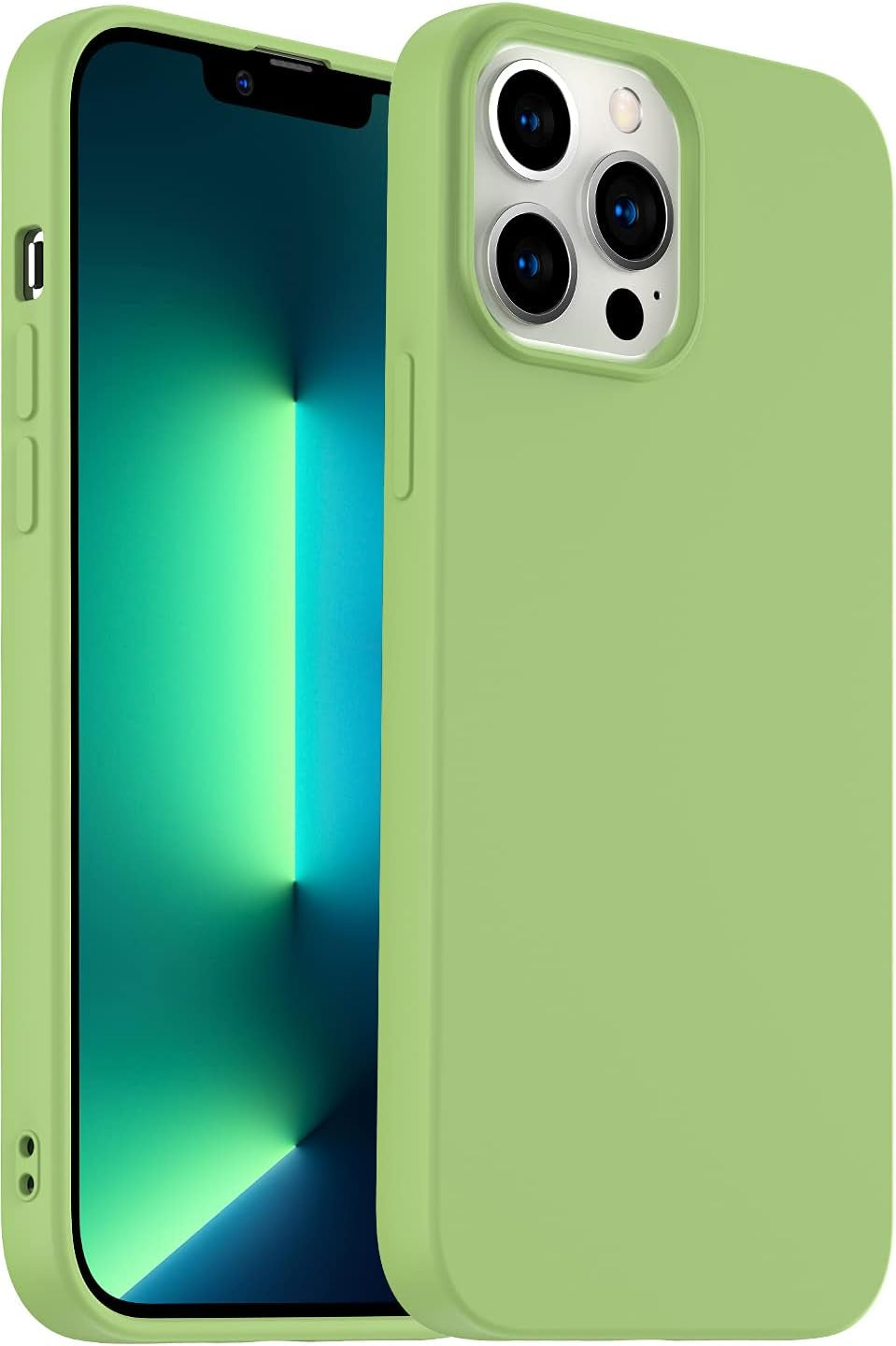 Amytor Designed for Iphone 14 Pro Case, Silicone Ultra Slim Shockproof Phone Case with Soft Anti-Scratch Microfiber Lining, [Enhanced Camera Protection] 6.1 Inch (Coral)  Amytor Matcha Green Iphone 13 Pro 