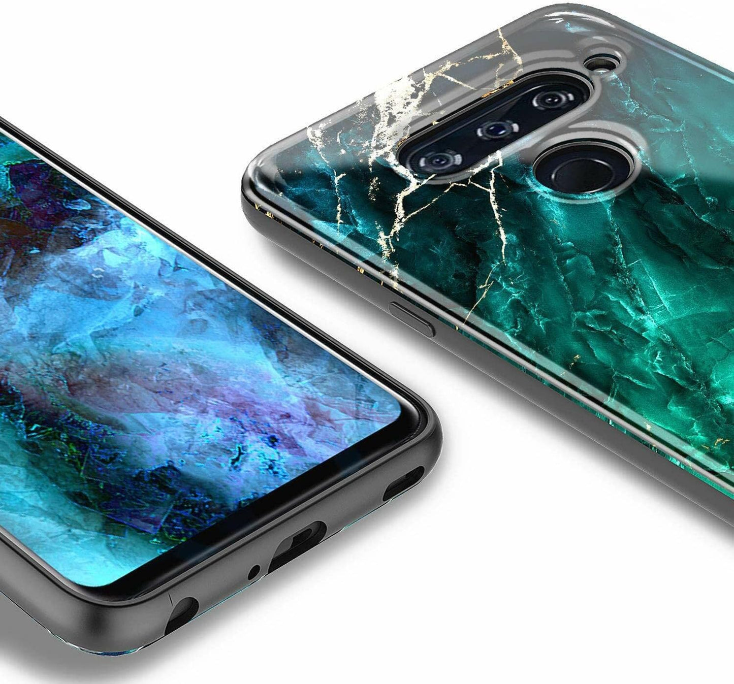 NZND Case for LG V40, LG V40 Thinq with Tempered Glass Screen Protector (Maximum Coverage), Ultra Slim Thin Glossy Stylish Protective, Marble Design Phone Case Cover -Green  NZND   