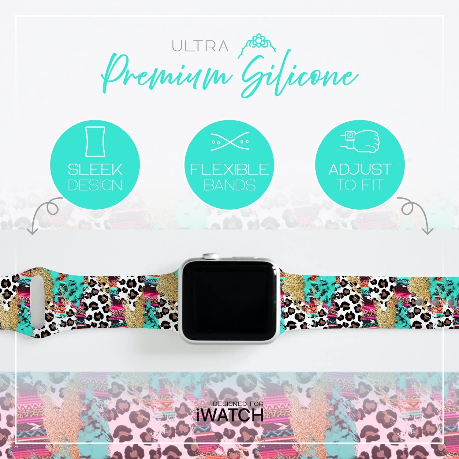 Lux Bands Printed Watch Band - Apple SE Watch Band with Silicone Strap - Smart Watch Band with Stainless Steel Buckle - Adjustable Iwatch Band - Apple Wristbands for Iwatch Series 8-1 SE  Lux Bands   