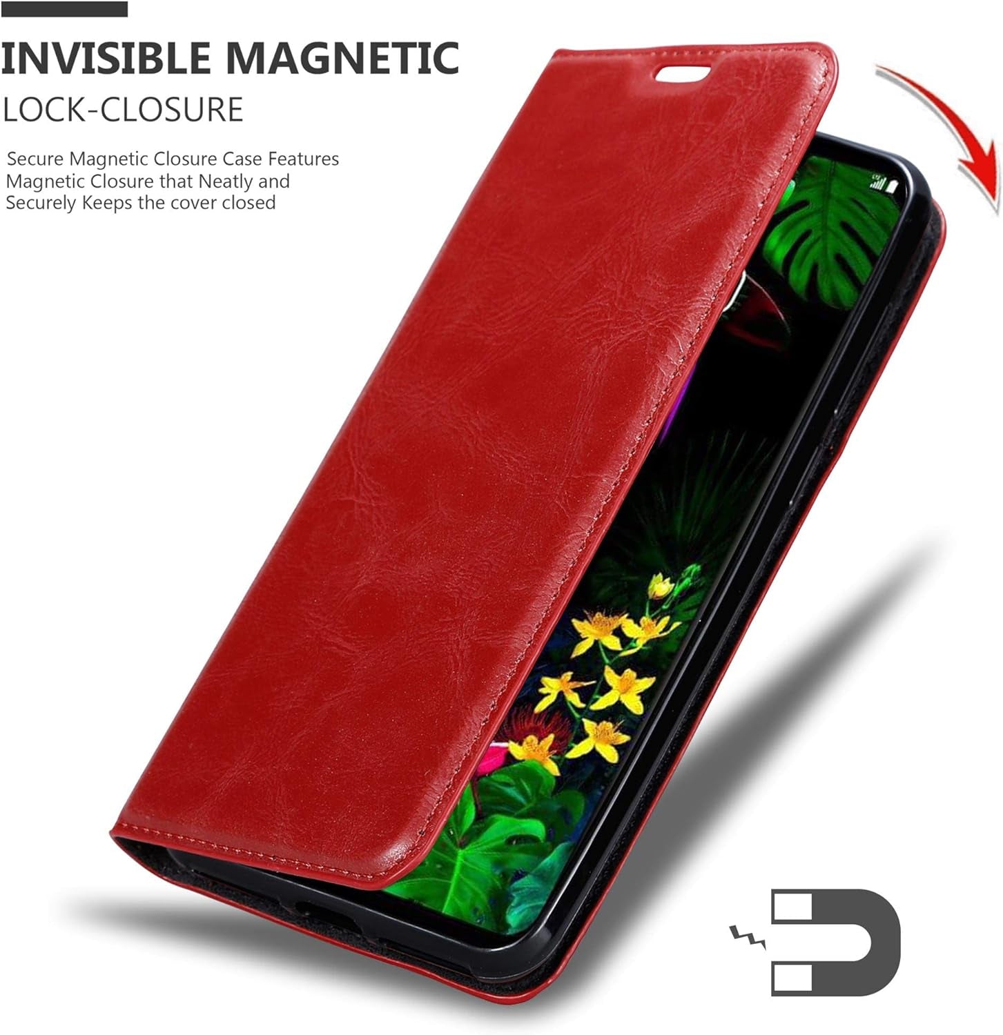 Cadorabo Book Case Compatible with LG G8 Thinq in Apple RED - with Magnetic Closure, Stand Function and Card Slot - Wallet Etui Cover Pouch PU Leather Flip  Cadorabo   