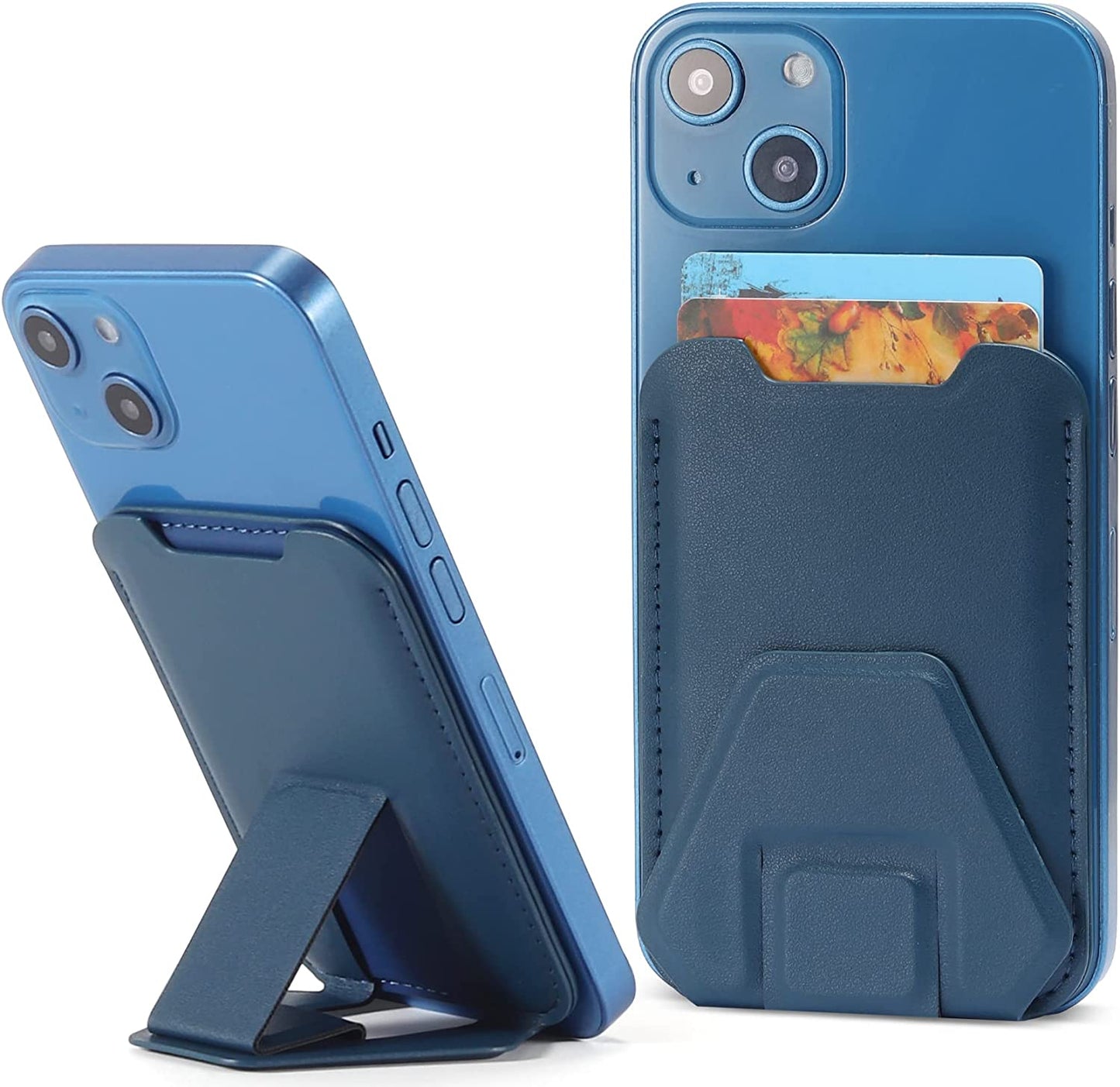 Magnetic Card Wallet Holder for Apple Magsafe, Phone Stand & Card Holder Magnetic Wallet for Apple Iphone 13/12 Magsafe Wallet, Leather Magsafe Wallet for Back of Iphone 13 Iphone 12 Series, Black  TopMade Blue  