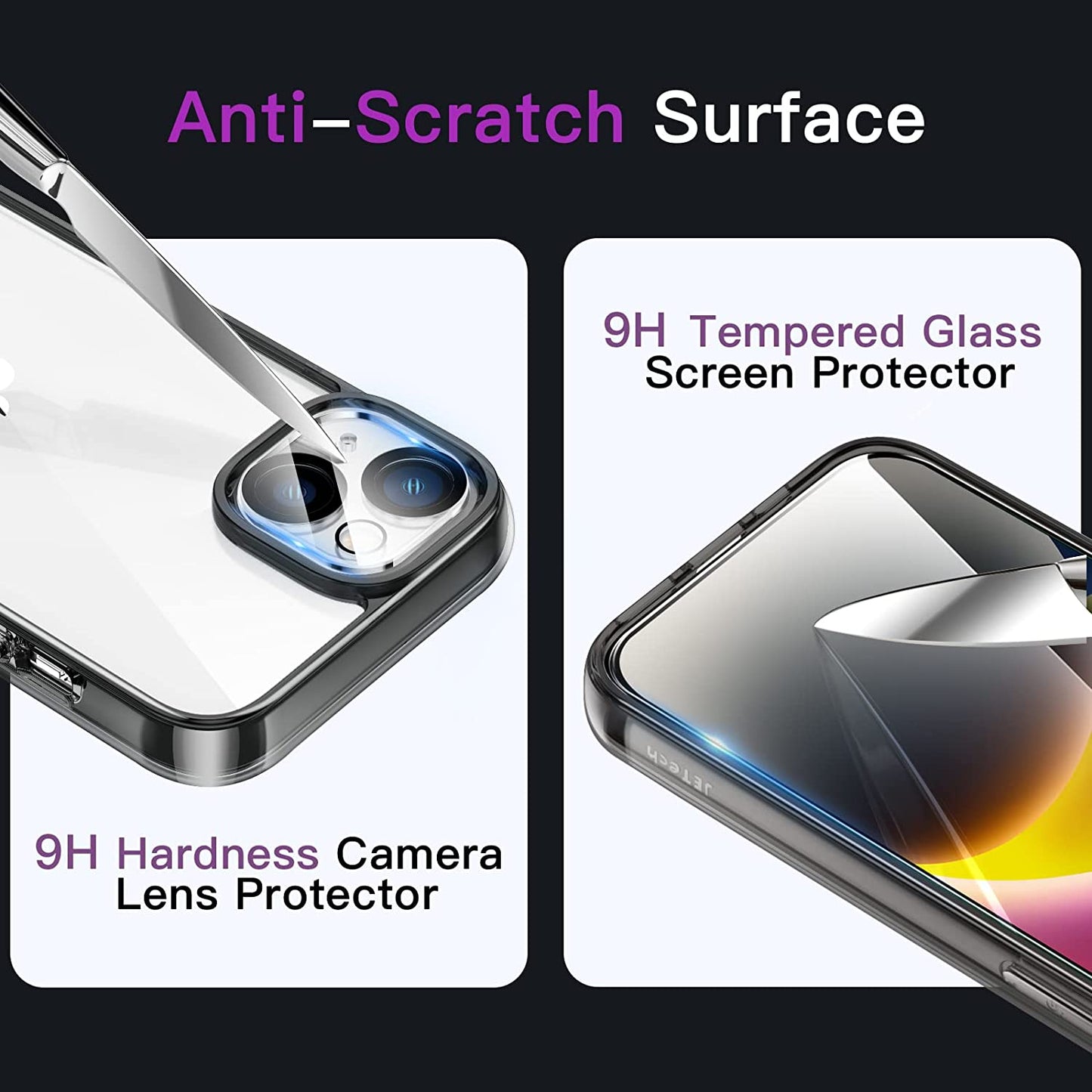 Jetech 3 in 1 Case for Iphone 14 6.1-Inch, with 2-Pack Screen Protector and 2-Pack Camera Lens Protector, Full Coverage Tempered Glass Film, Shockproof Bumper Phone Cover (Black)  JETech   