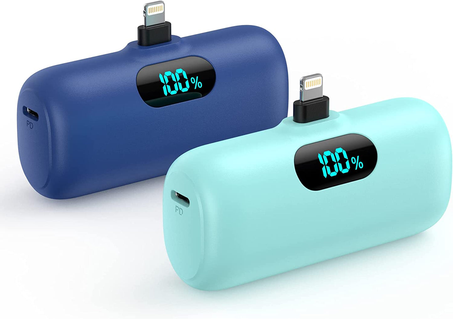 [2 Pack]Mini Portable Charger 5000Mah,Ultra-Compact 15W PD Fast Charging Power Bank,Lcd Display Cute Battery Pack Backup Charger Compatible with Iphone 14/14 Pro Max/13/13 Pro/12/Xr/8/7/6-Black+White  Dongguan Yuanhaoxun Technology Co., Ltd Blue+Green  