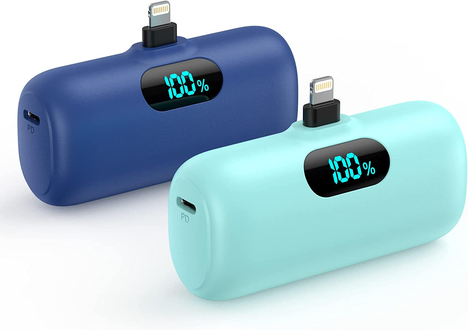 [2 Pack]Mini Portable Charger 5000Mah,Ultra-Compact 15W PD Fast Charging Power Bank,Lcd Display Cute Battery Pack Backup Charger Compatible with Iphone 14/14 Pro Max/13/13 Pro/12/Xr/8/7/6-Black+White  Dongguan Yuanhaoxun Technology Co., Ltd Blue+Green  
