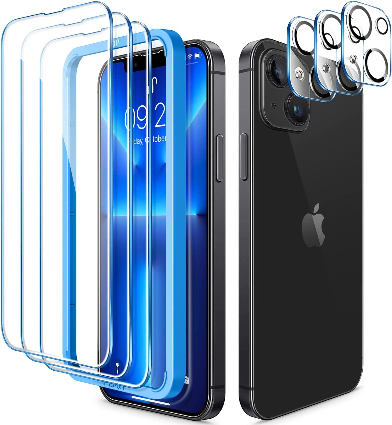 CANSHN 3 Pack Screen Protector for Iphone 11 [6.1 Inch] + 3 Pack Tempered Glass Camera Lens Protector with Easy Installation Frame, Anti-Scratch, Case Friendly, 9H Hardness, HD Clear Film [6 Pack]  CANSHN Iphone 13 6.1 Inch  