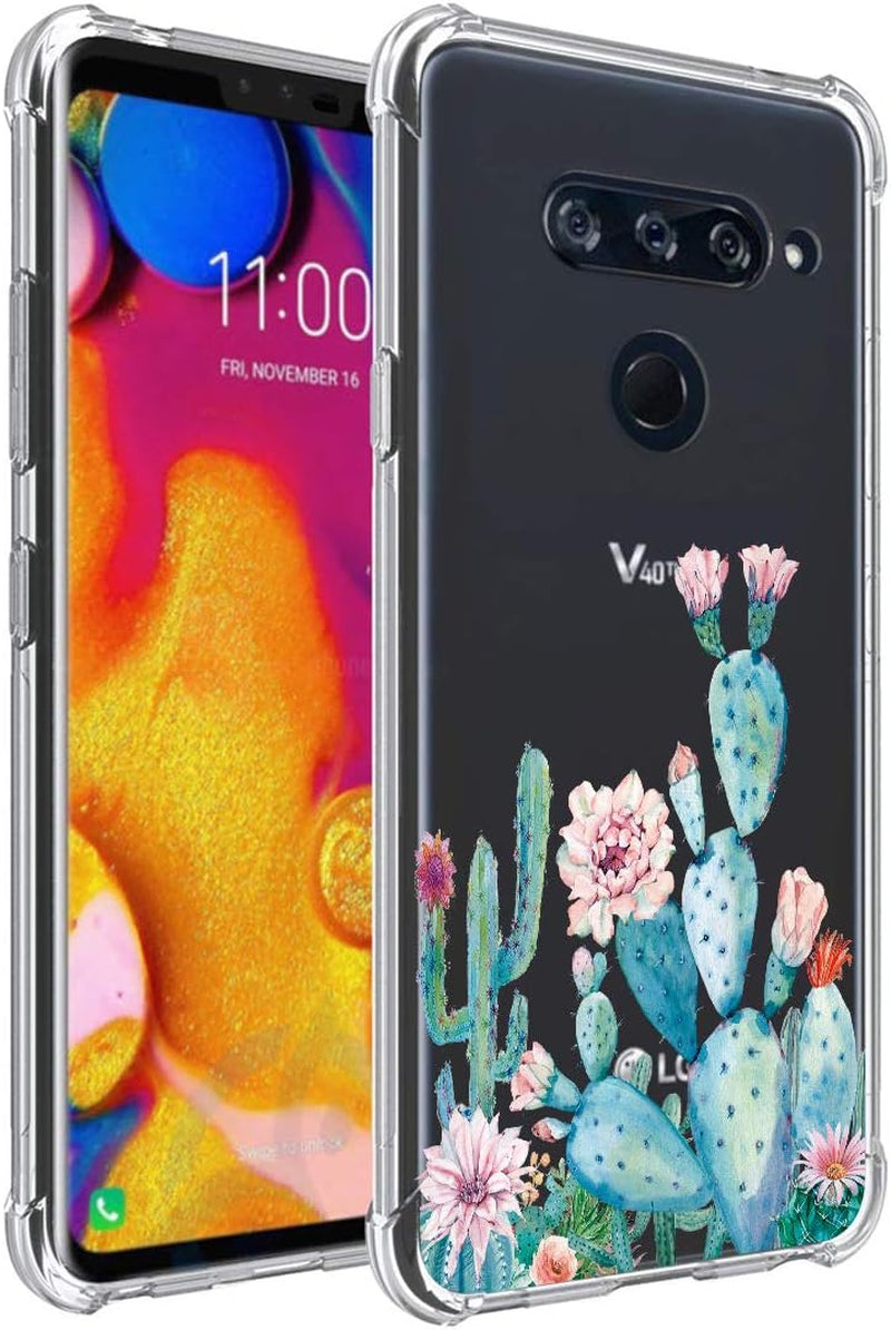 Sidande for LG V40 Case, for LG V40 Thinq Case with Flowers, Shockproof Clear Floral Soft Flexible TPU Slim Phone Case Cover for LG V40/For LG V40 Thinq 2018 (Sunflower)  sidande Cactus  