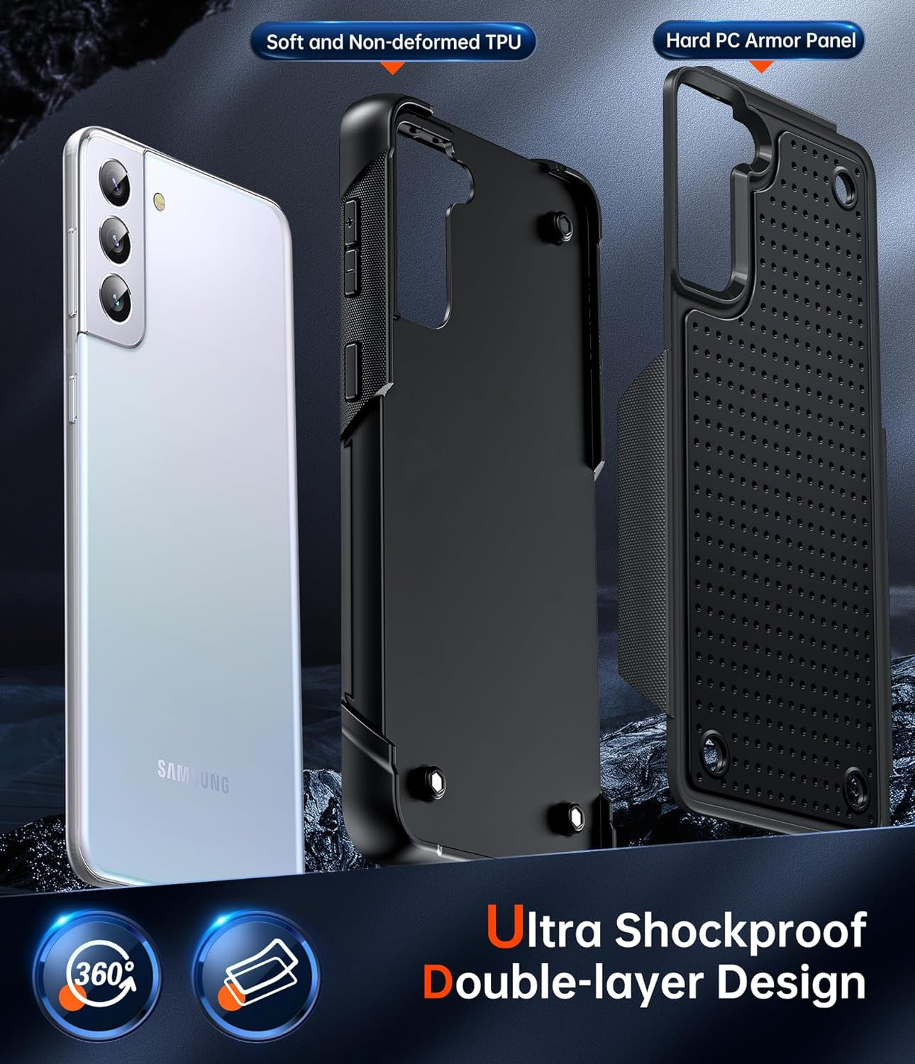 Leyi for Samsung Galaxy S21+ plus Case, Samsung S21 plus Case 5G, Shockproof Heavy Duty Dual Layer Protective Hard PC Textured Back & Soft Bumper Case for Galaxy S21 Plus, Black  LeYi   