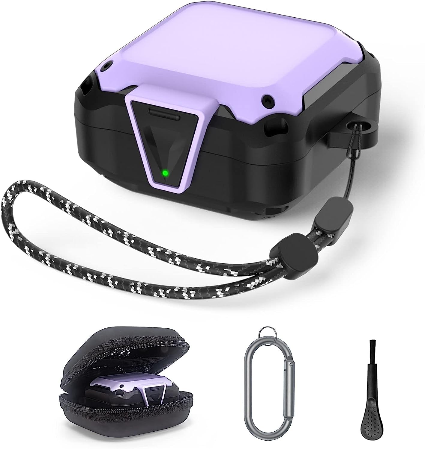 WOOPIT Armor Case Cover for Samsung Galaxy Buds 2 Pro Case(2022)/Galaxy Buds Pro Case(2021)/ Galaxy Buds 2 Case (2021)/Galaxy Buds Live Case(2020) with Zipper Box/Keychain/Brush/Wrist Strap (Red)  WOOPIT purple  