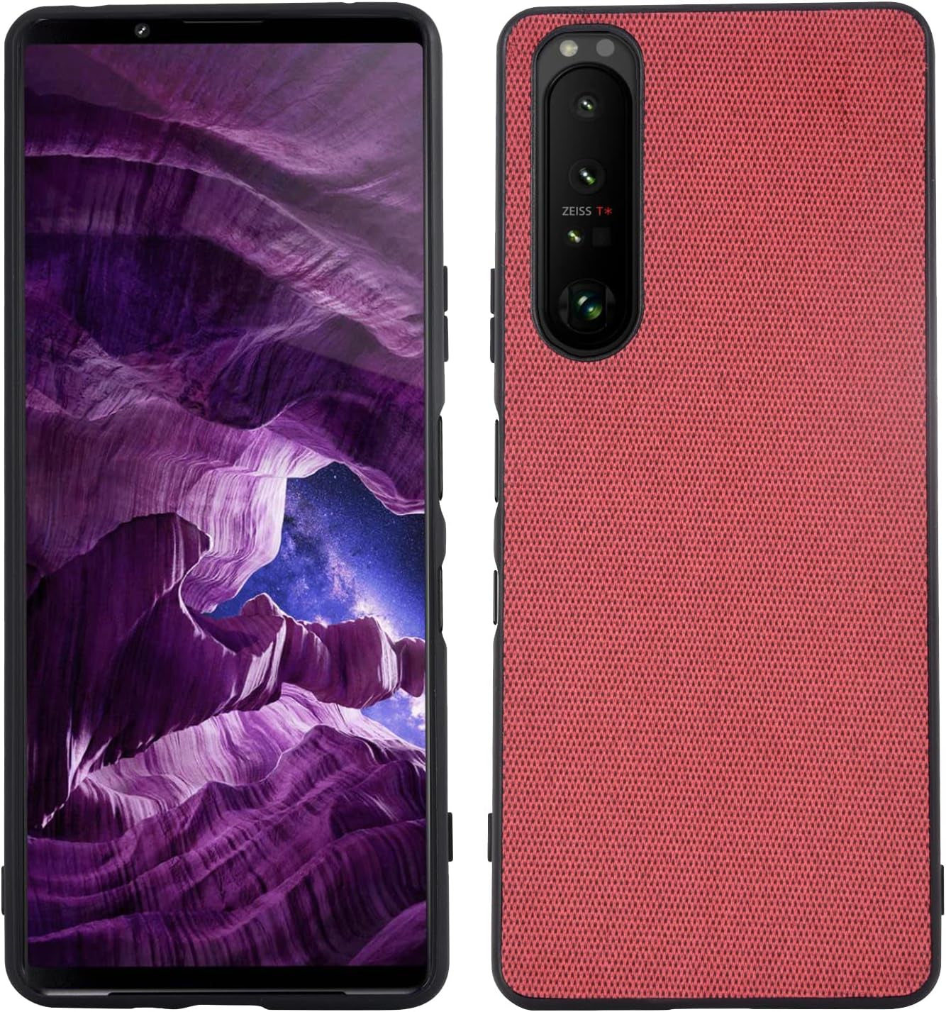 Compatible with Sony Xperia 1 III, Slim Business Casual Cloth Fabric Cover with TPU Interior Scratch Classic Durable Case for Sony Xperia 1 Iii-Splicing Black  XBS-Better Red  