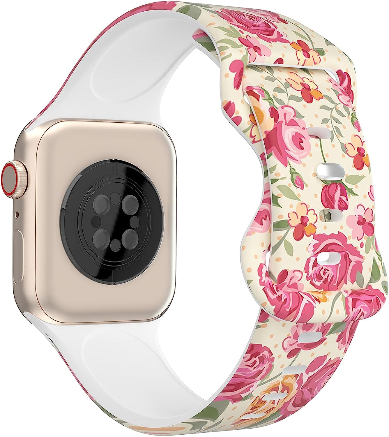 Floral Apple Watch Bands 38Mm 40Mm 41Mm 42Mm 44Mm 45Mm for Women Men, Soft Silicone Sport Replacement Watch Band Flower Design Breathable Slim Strap Wristband for Iwatch Series SE 7 6 5 4 3 2 1 Band  HONEYBABY 08 42mm/44mm/45mm 