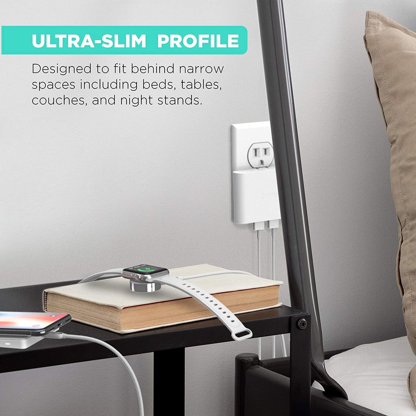 Ihome Slim USB Wall Charger: AC Pro Multiport USB Charger, USB Plug Adapter & Phone Charging Block, 4 USB Plugs for Wall Outlet, Flat 4 Port USB Charger & USB Wall Adapter  iHome by Lifeworks Technology   